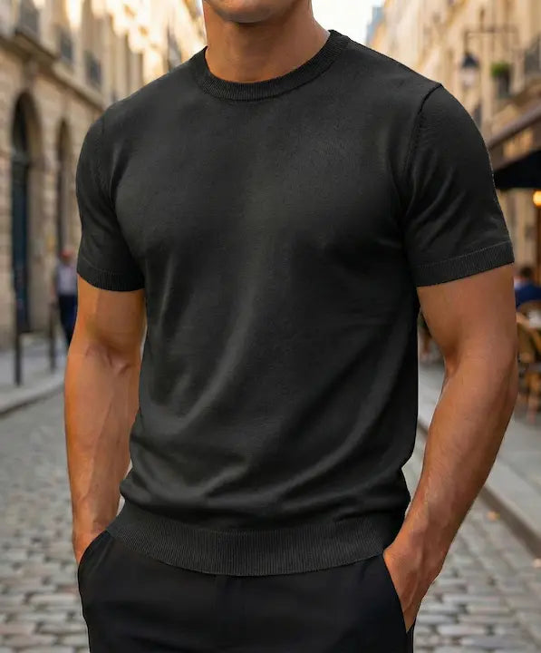 Premium men’s black t-shirt minimalist luxury style