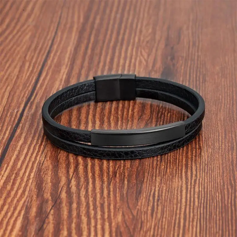 The Noir Dual – Leather & Steel Bracelet