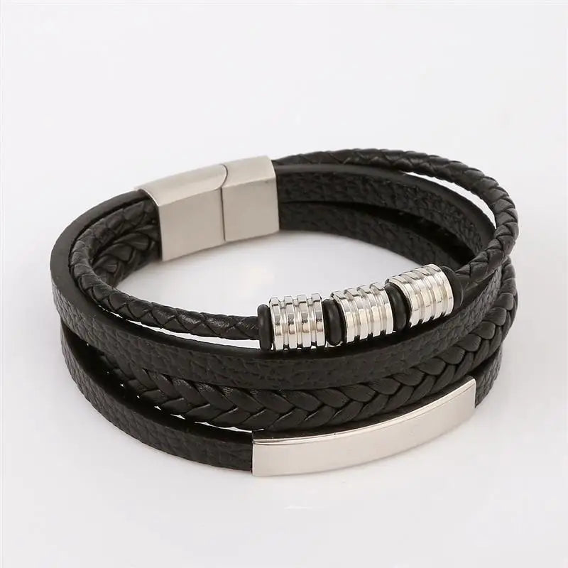 The Midnight Stack Leather Bracelet
